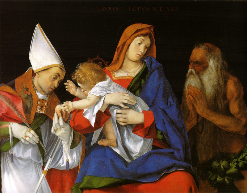 Jomfru med barnet med de hellige Ignatius av Antiokia og Onuphrius - Lorenzo Lotto