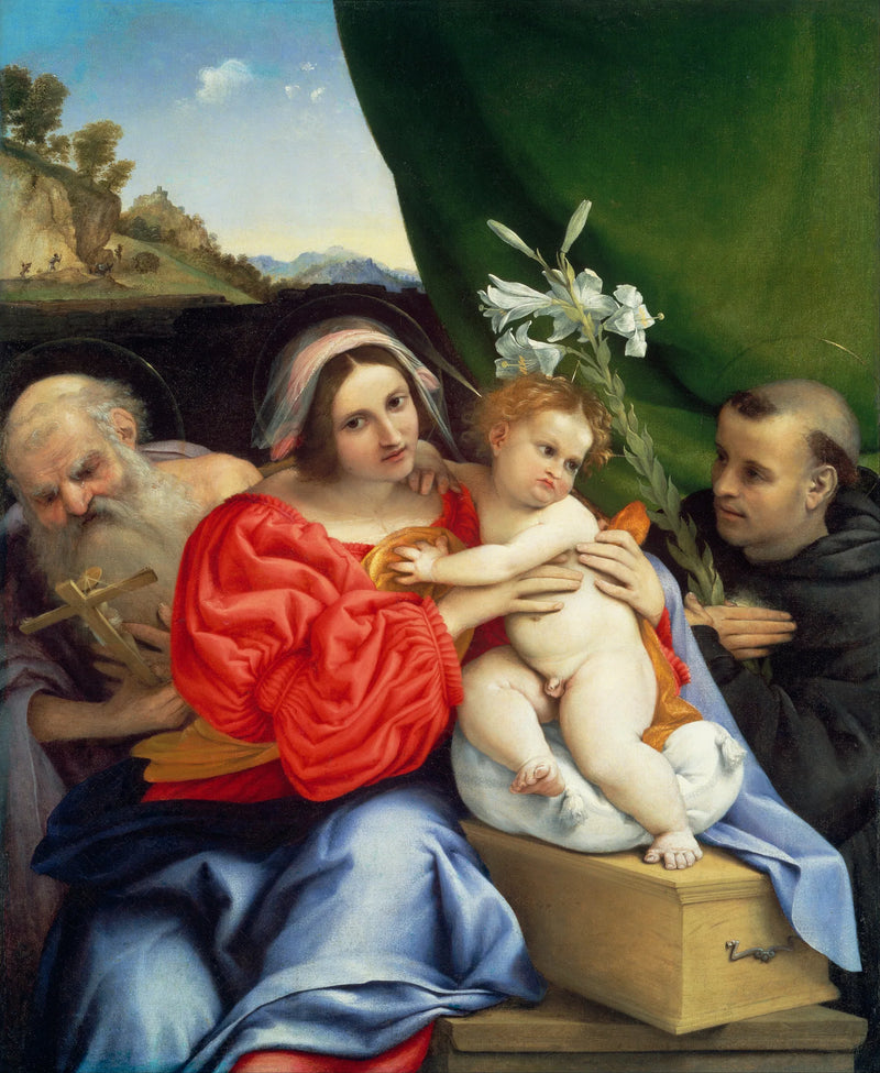 Jomfru med barnet med helgenerne Jérôme og Nicolas av Tolentino - Lorenzo Lotto