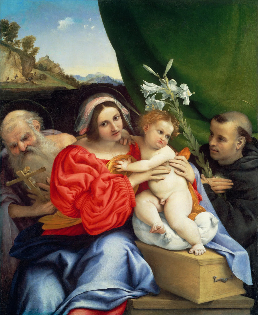 Jomfru med barnet med helgenerne Jérôme og Nicolas av Tolentino - Lorenzo Lotto