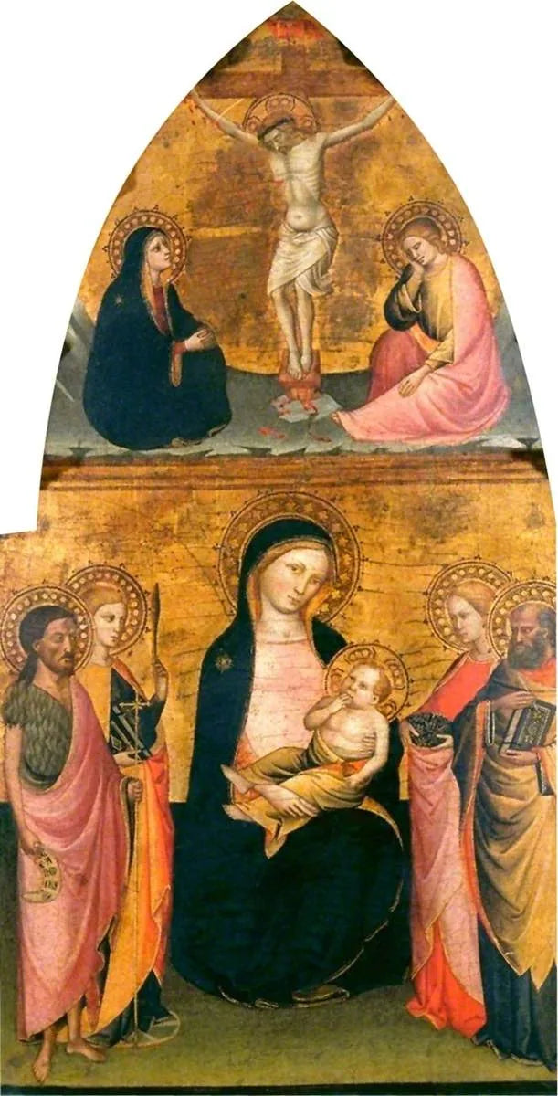Jomfru med barnet med fire helgener og den korsfestede Kristus - Jacopo di Cione