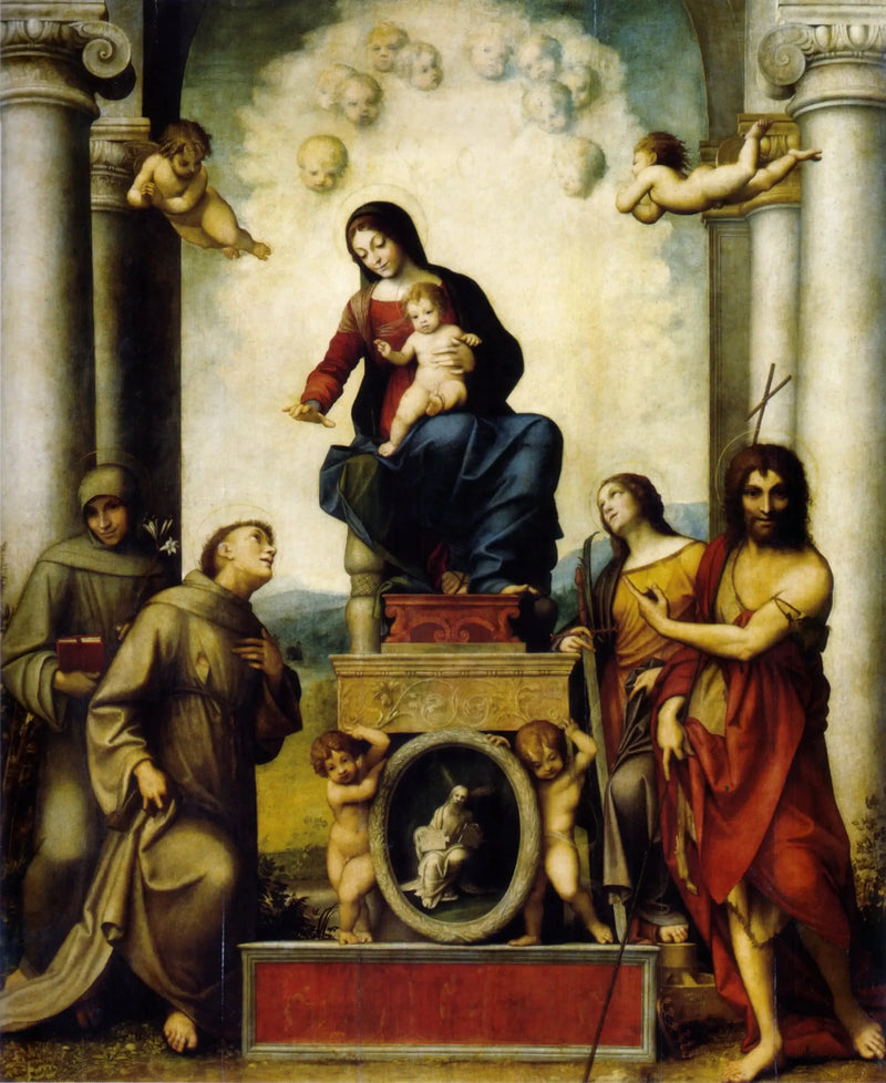 Jomfru med barnet med Saint Frans - Antonio da Correggio