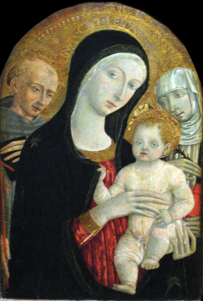 Jomfru med barnet med Saint Frans og Saint Katarina av Siena - Matteo di Giovanni