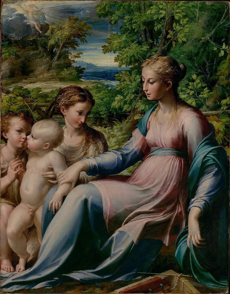 Jomfru med barnet med Johannes Døperen og Maria Magdalena - Parmigianino