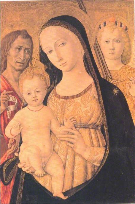 Jomfru med barnet med Saint Johannes Døperen og erkeengel Mikael - Matteo di Giovanni