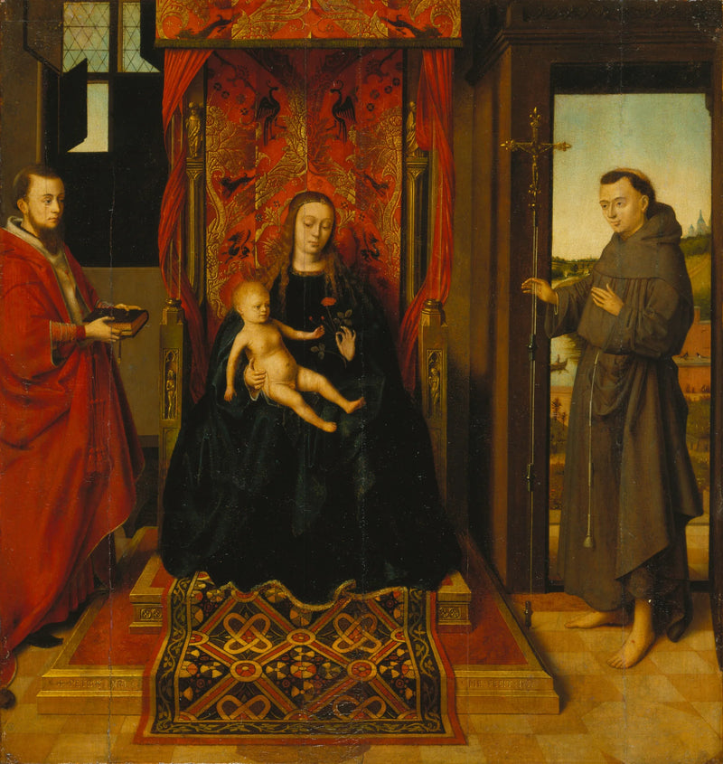 Jomfru med barnet, med hellige Jerome og hellige Frans - Petrus Christus