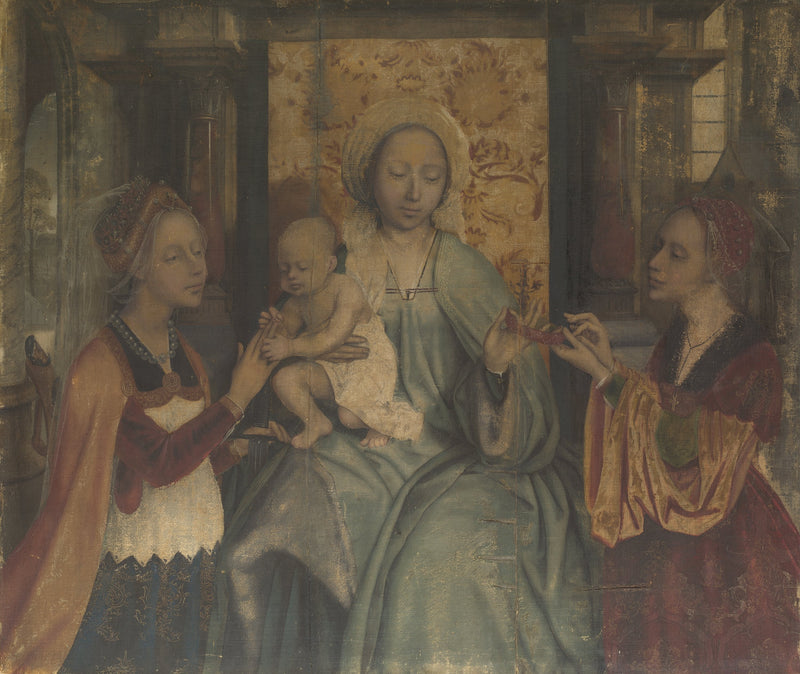 Jomfru med barnet med helgen Barbra og helgen Catherine - Quentin Metsys