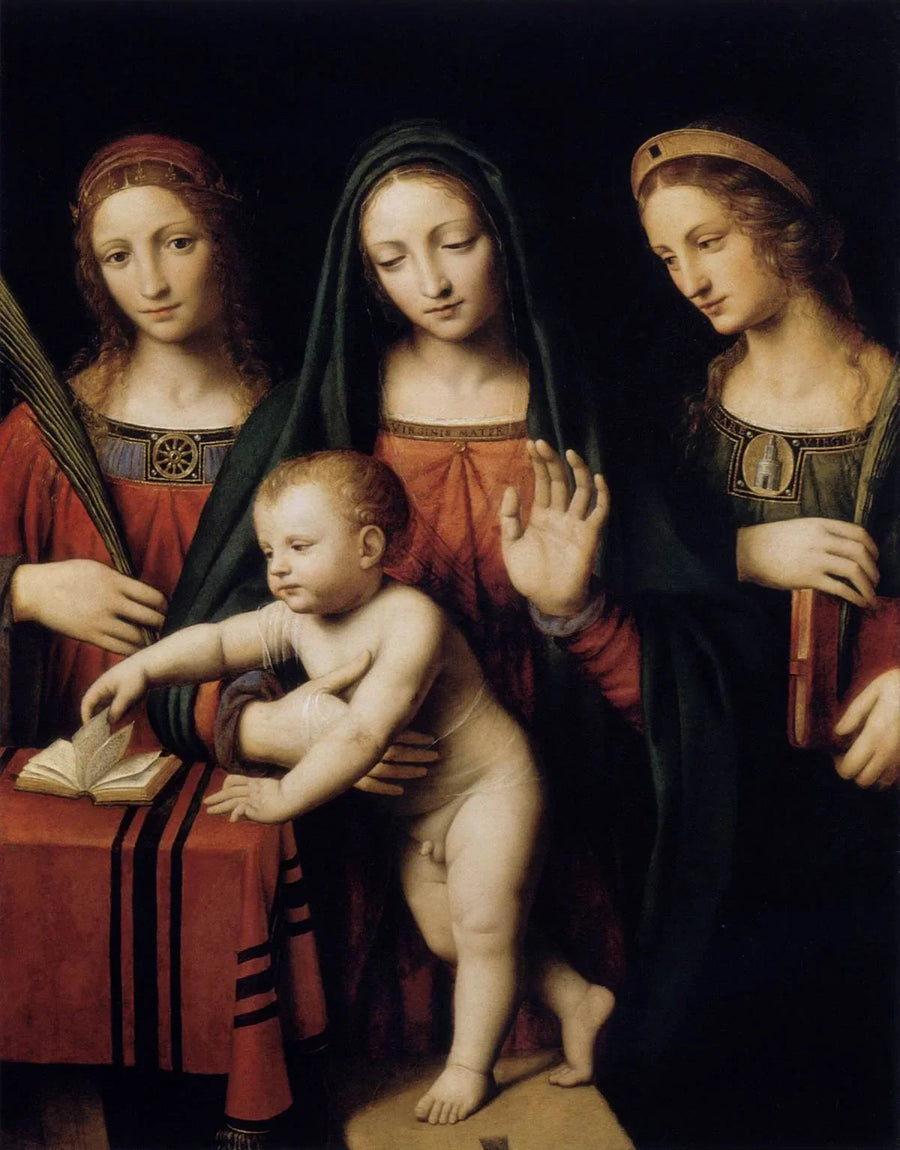 Jomfru med barnet med helgenkvinnen Katarina av Alexandria og helgen Barbra - Bernardino Luini