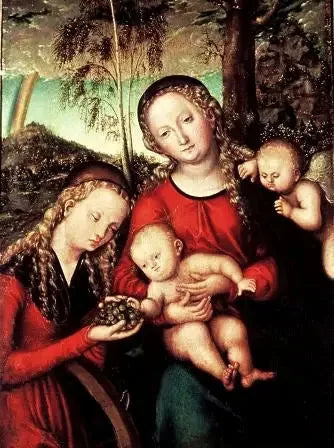 Jomfru med barnet med Saint Catherine av Alexandria - Lucas Cranach den eldre