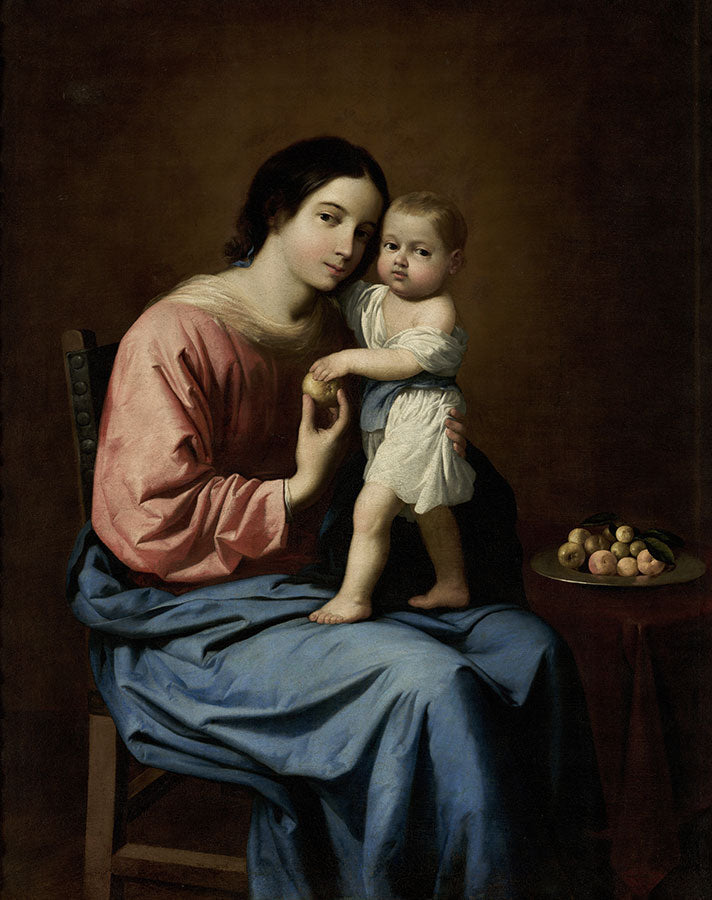 Jomfru med barnet med en fruktfat - Francisco de Zurbarán