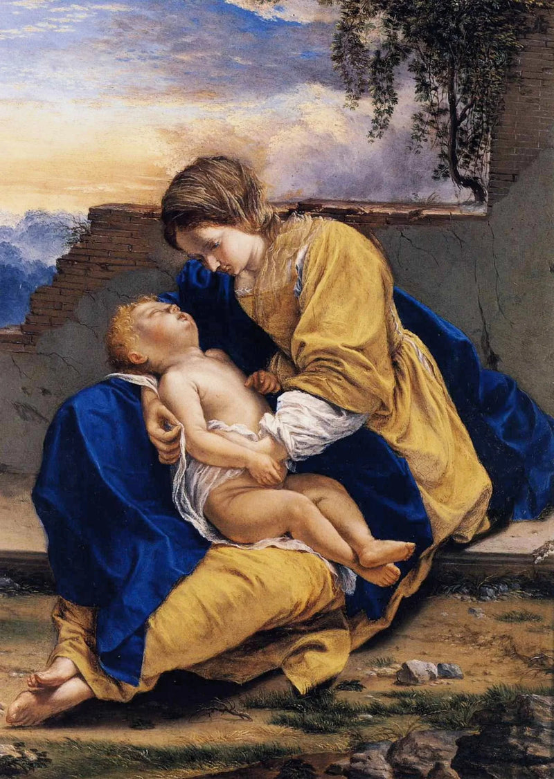 Jomfru med barnet i et landskap - Orazio Gentileschi