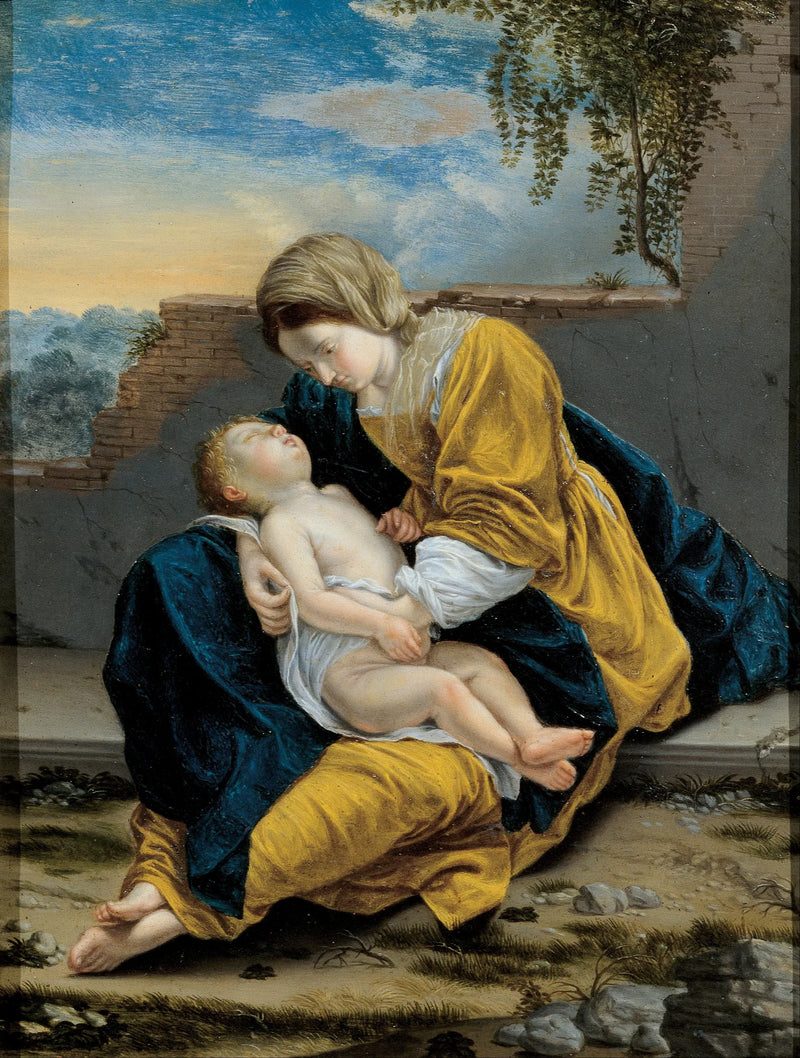Jomfru med barnet i et landskap - Orazio Gentileschi