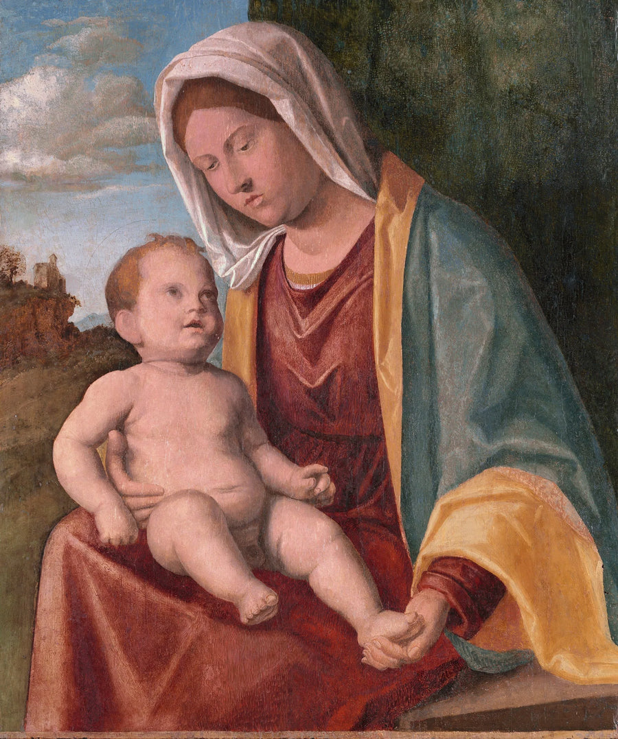 Jomfru med barnet foran et drapert landskap - Cima da Conegliano