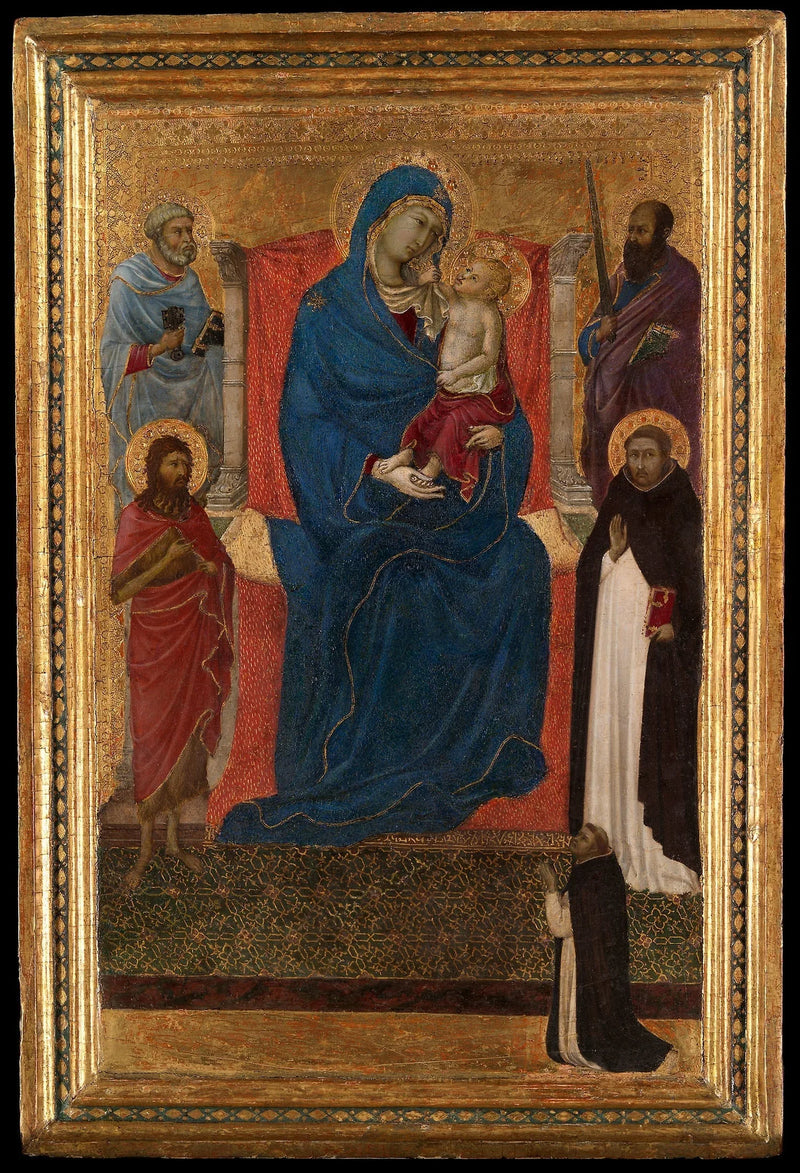 Jomfru med barnet i majestet med Sankt Peter, Sankt Paul, Sankt Johannes Døperen, Sankt Dominikus og en donator - Ugolino di Nerio