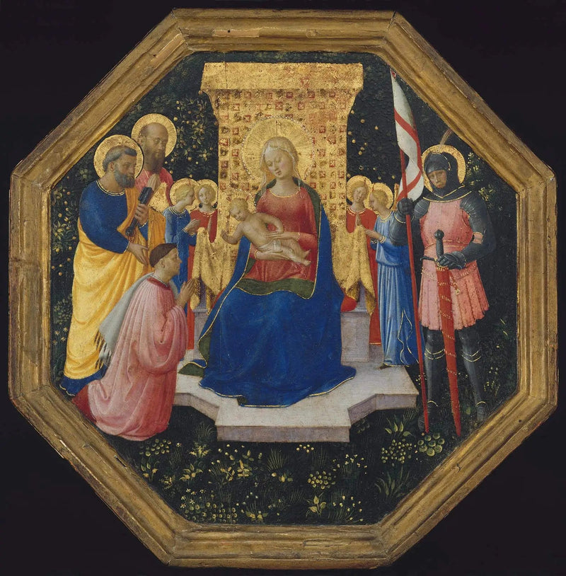 Jomfru med barnet på tronen med de hellige Peter, Paulus og Georg, fire engler og en donator - Fra Angelico

Source:
Vierge à l'Enfant en trône avec les saints Pierre, Paul et Georges (?), quatre anges et un donateur - Fra Angelico