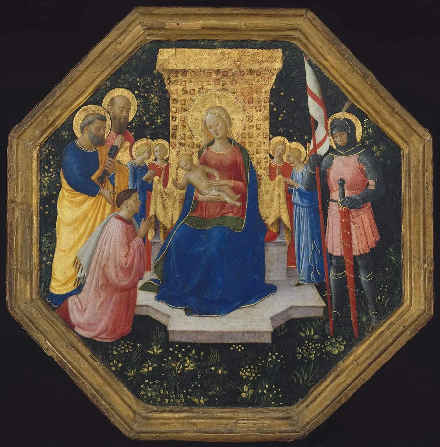 Jomfru med barnet på tronen med de hellige Peter, Paulus og Georg, fire engler og en donator - Fra Angelico

Source:
Vierge à l'Enfant en trône avec les saints Pierre, Paul et Georges (?), quatre anges et un donateur - Fra Angelico