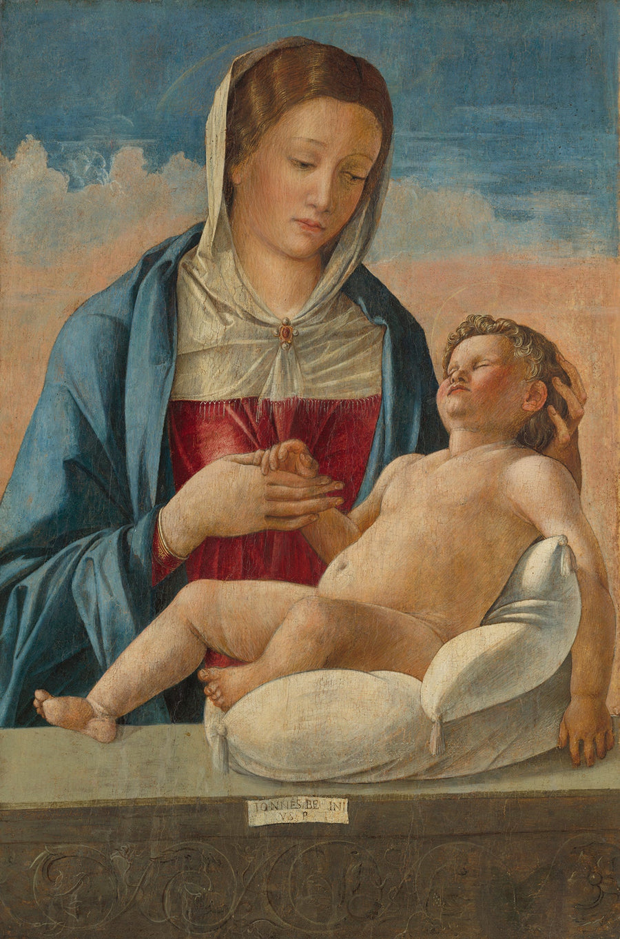 Jomfru med barnet som sover på en parapet - Giovanni Bellini