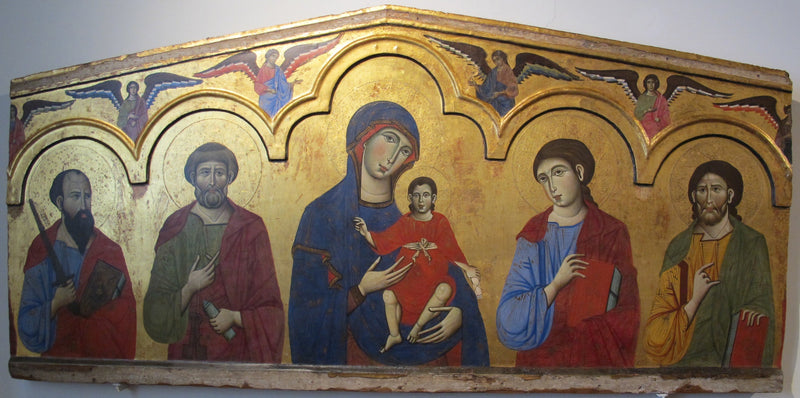 Jomfru med barnet omgitt av fire helgener - Guido da Siena