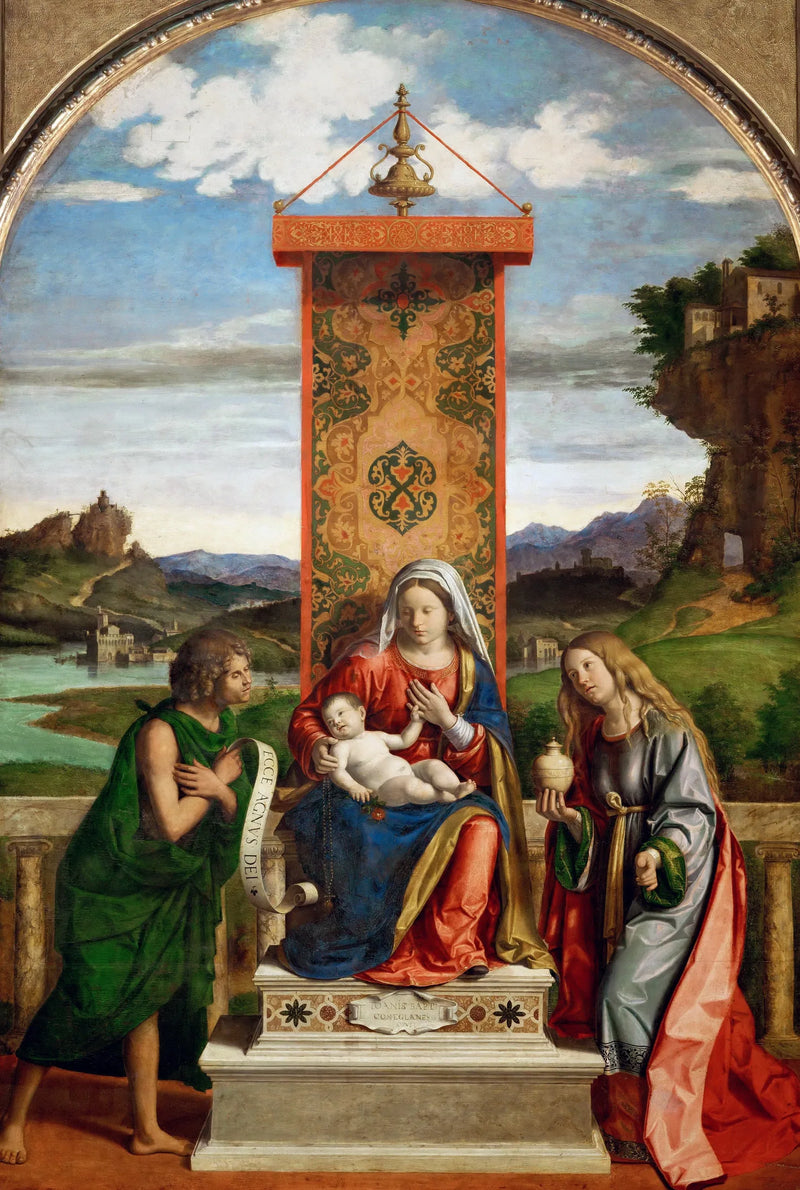 Jomfru med barnet omgitt av Johannes Døperen og Marie Magdalene - Cima da Conegliano