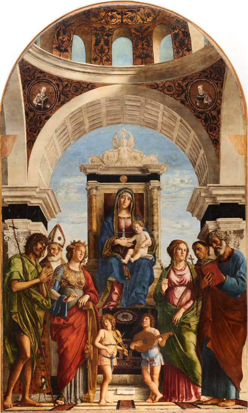 Jomfru med barnet omgitt av helgener og engler - Cima da Conegliano