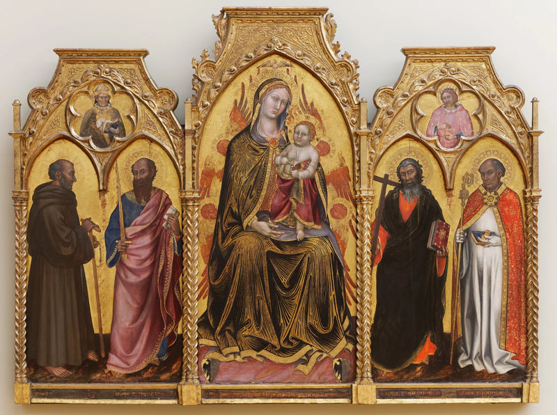 Jomfru med barnet mellom helgenene Gérard, Paul, André og Nicolas - Taddeo di Bartolo