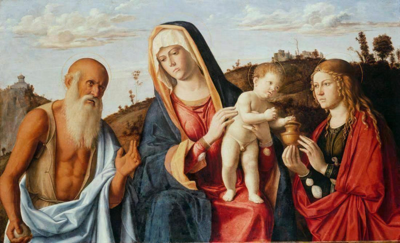Jomfru med barnet mellom helgen Jerome og Marie Magdalene - Cima da Conegliano