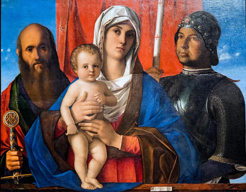 Jomfru med barnet mellom Paul og Saint George - Giovanni Bellini