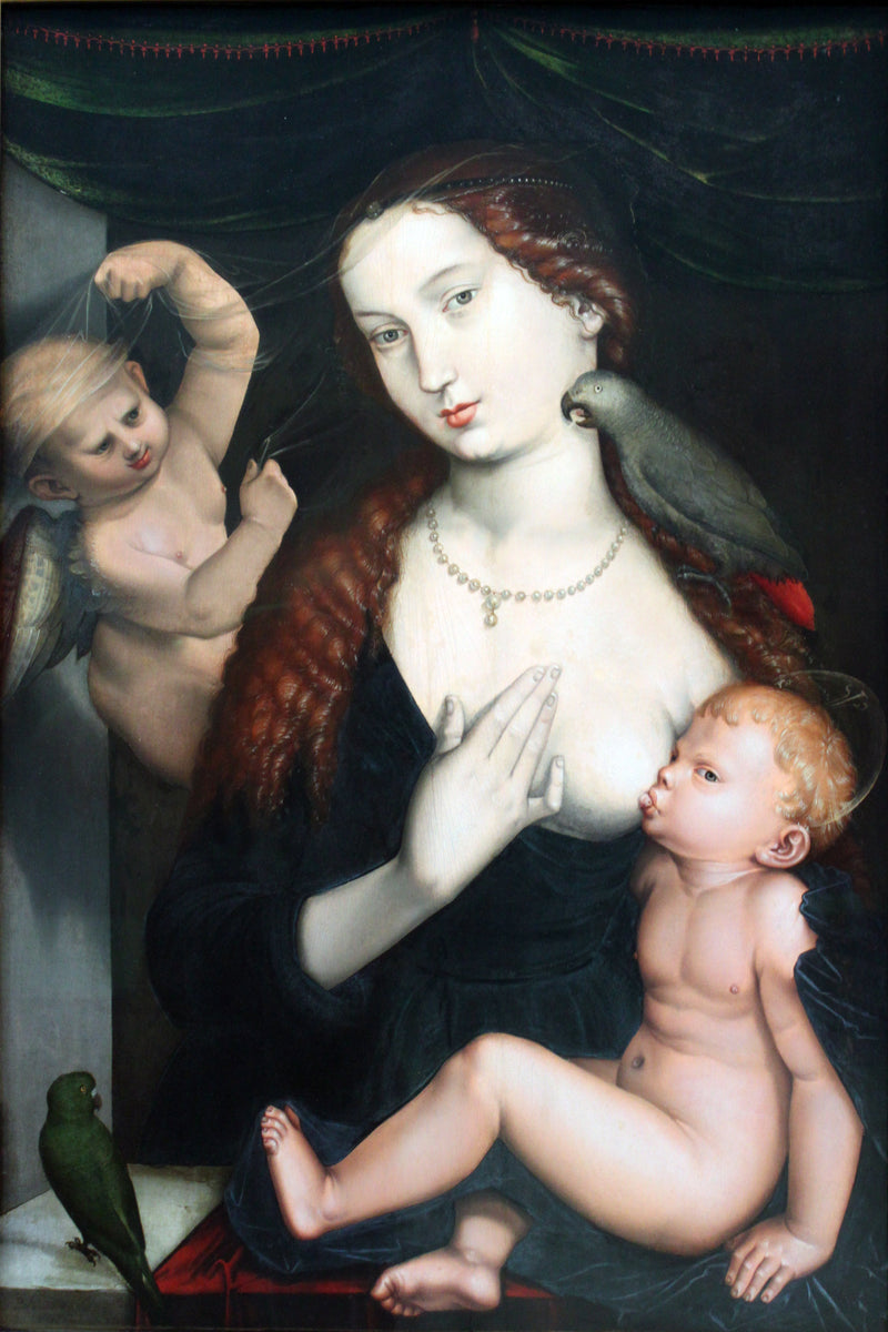 Jomfru med barnet og papegøyer - Hans Baldung Grien