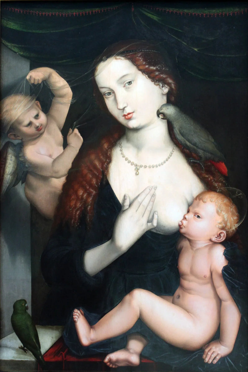 Jomfru med barnet og papegøyer - Hans Baldung Grien