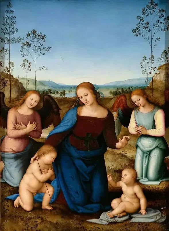 Jomfru med barnet, Johannes og to engler - Pietro Perugino