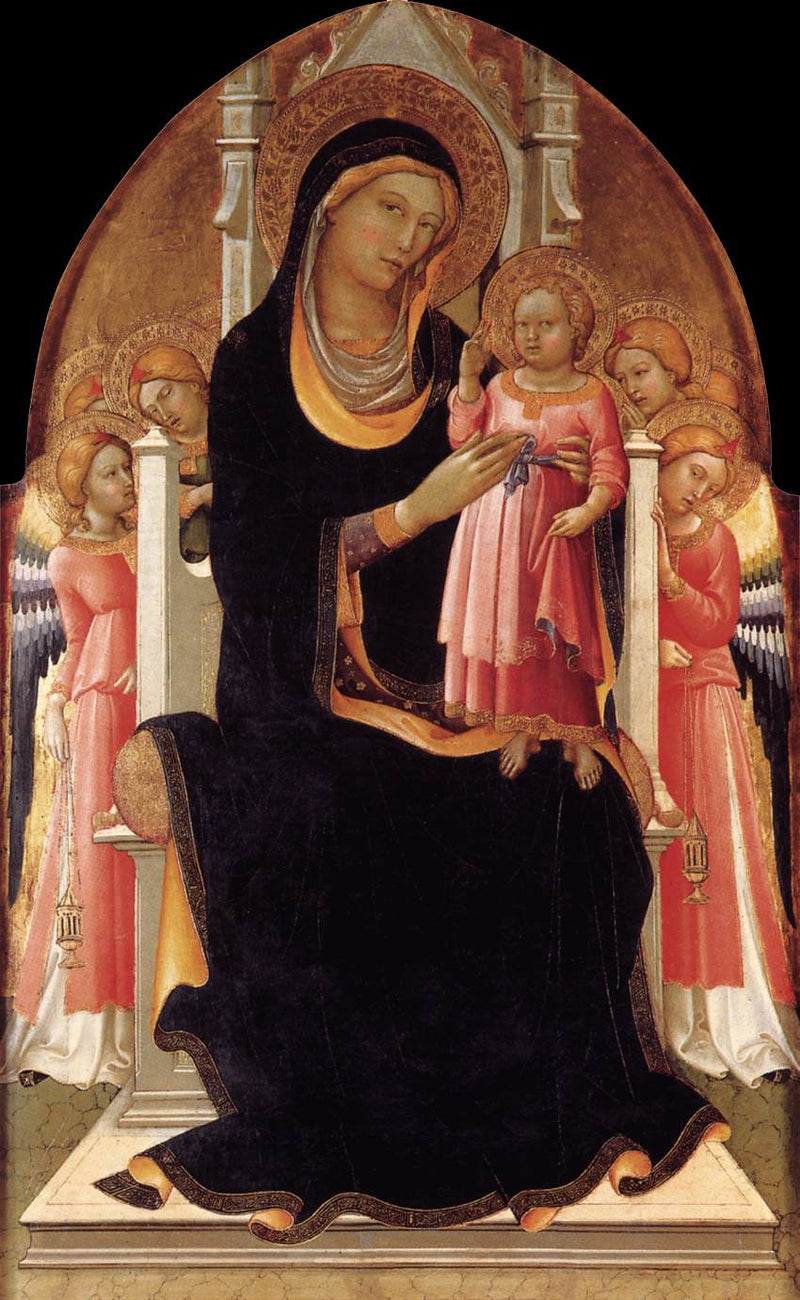 Jomfru med barnet på tronen med seks engler - Lorenzo Monaco