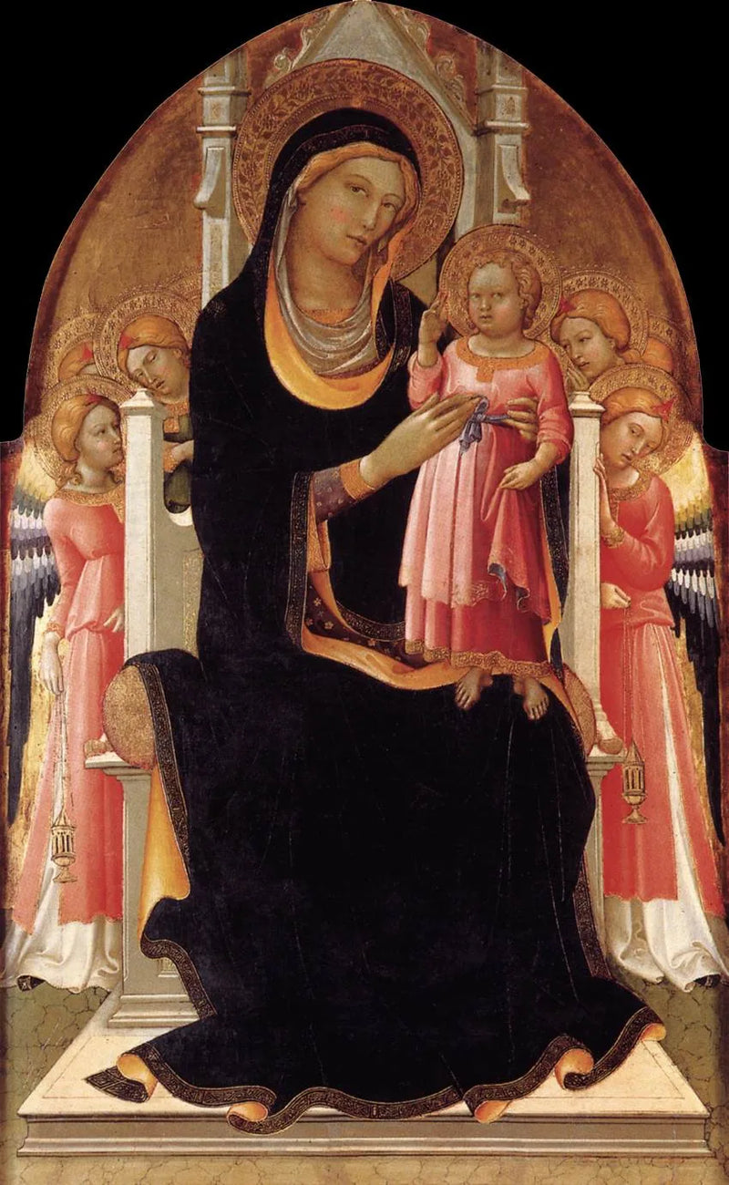 Jomfru med barnet på tronen med seks engler - Lorenzo Monaco