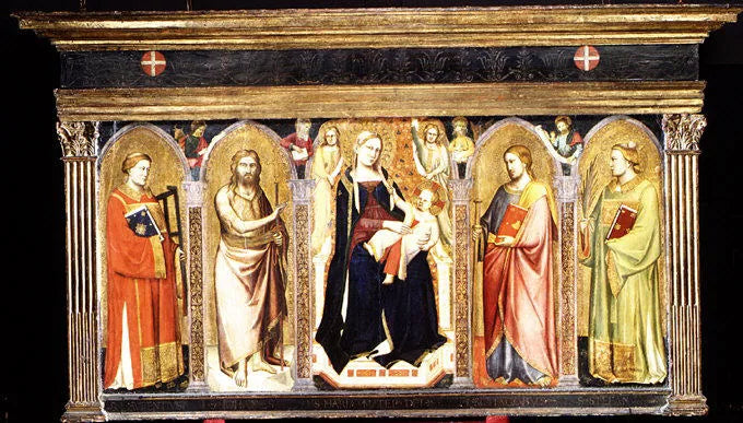 Jomfru med barnet som troner med helgener - Taddeo Gaddi