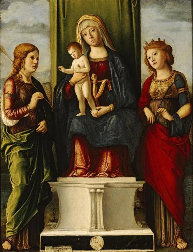 Jomfru med barnet som troner med to jomfruer martyrer - Cima da Conegliano
