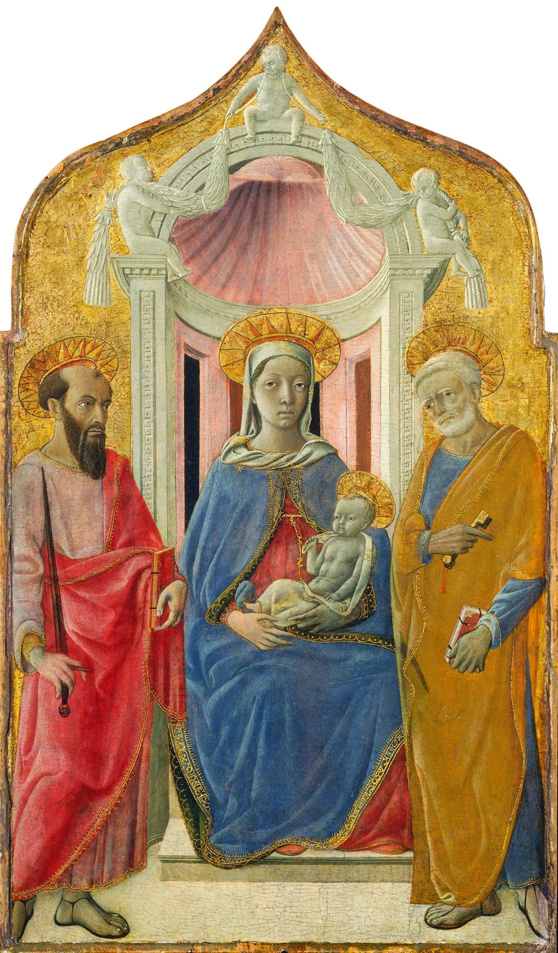 Jomfru med barnet som troner med Sankt Peter og Sankt Paul - Domenico di Bartolo