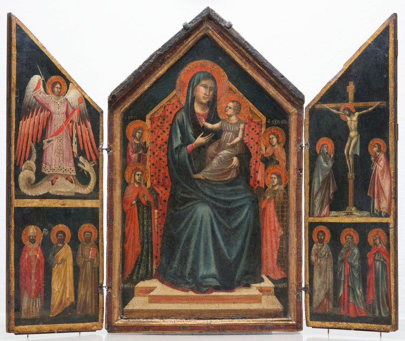 Jomfru med barnet som troner med helgener Lucie, Margareta, Maria Magdalena og Katarina av Alexandria - Mester av Saint Cecilia