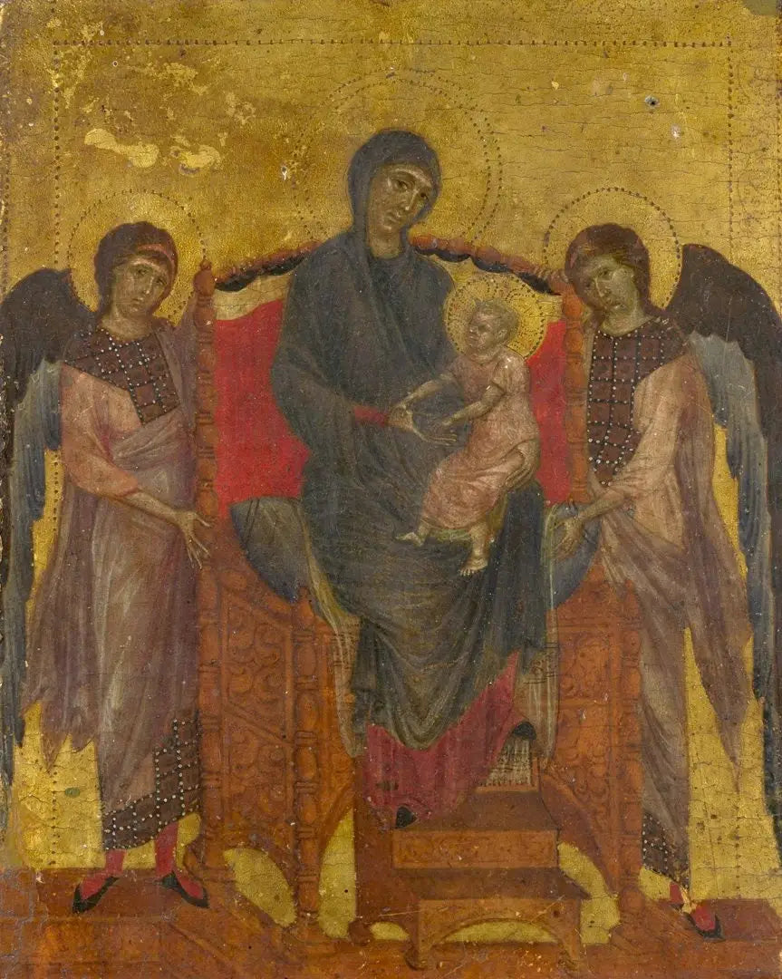Jomfru med barnet på tronen omgitt av to engler - Cimabue