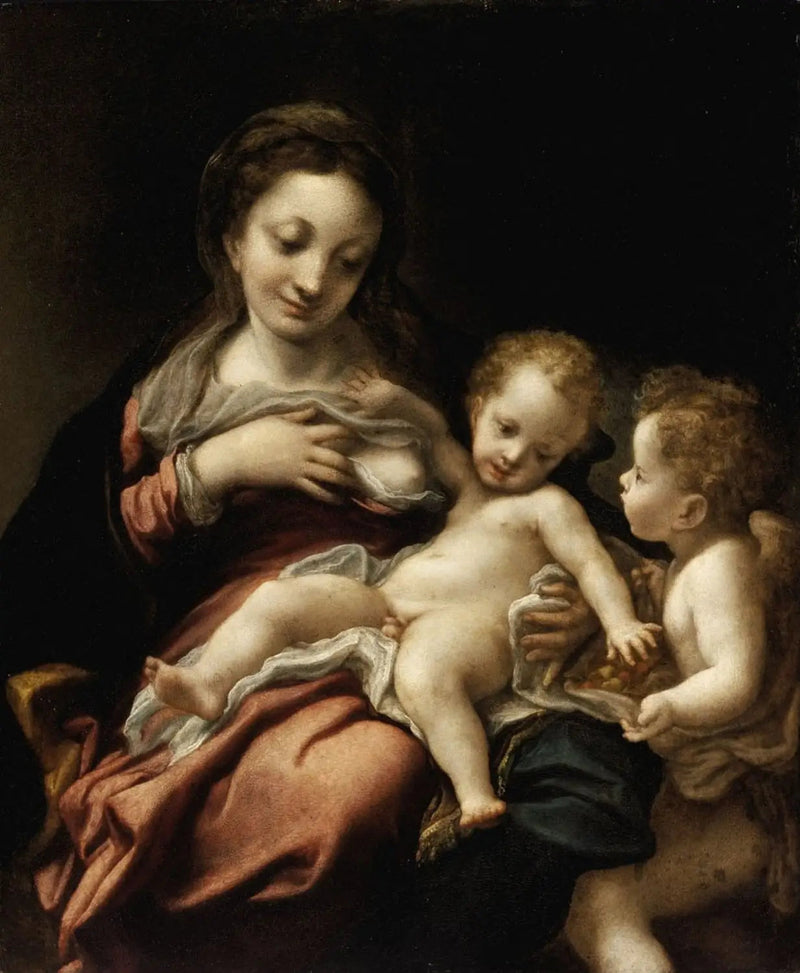 Jomfru som ammer og en engel - Antonio da Correggio