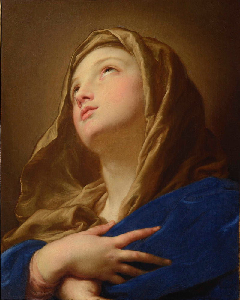 Jomfru i helfigur med kryssede hender på brystet - Pompeo Batoni
