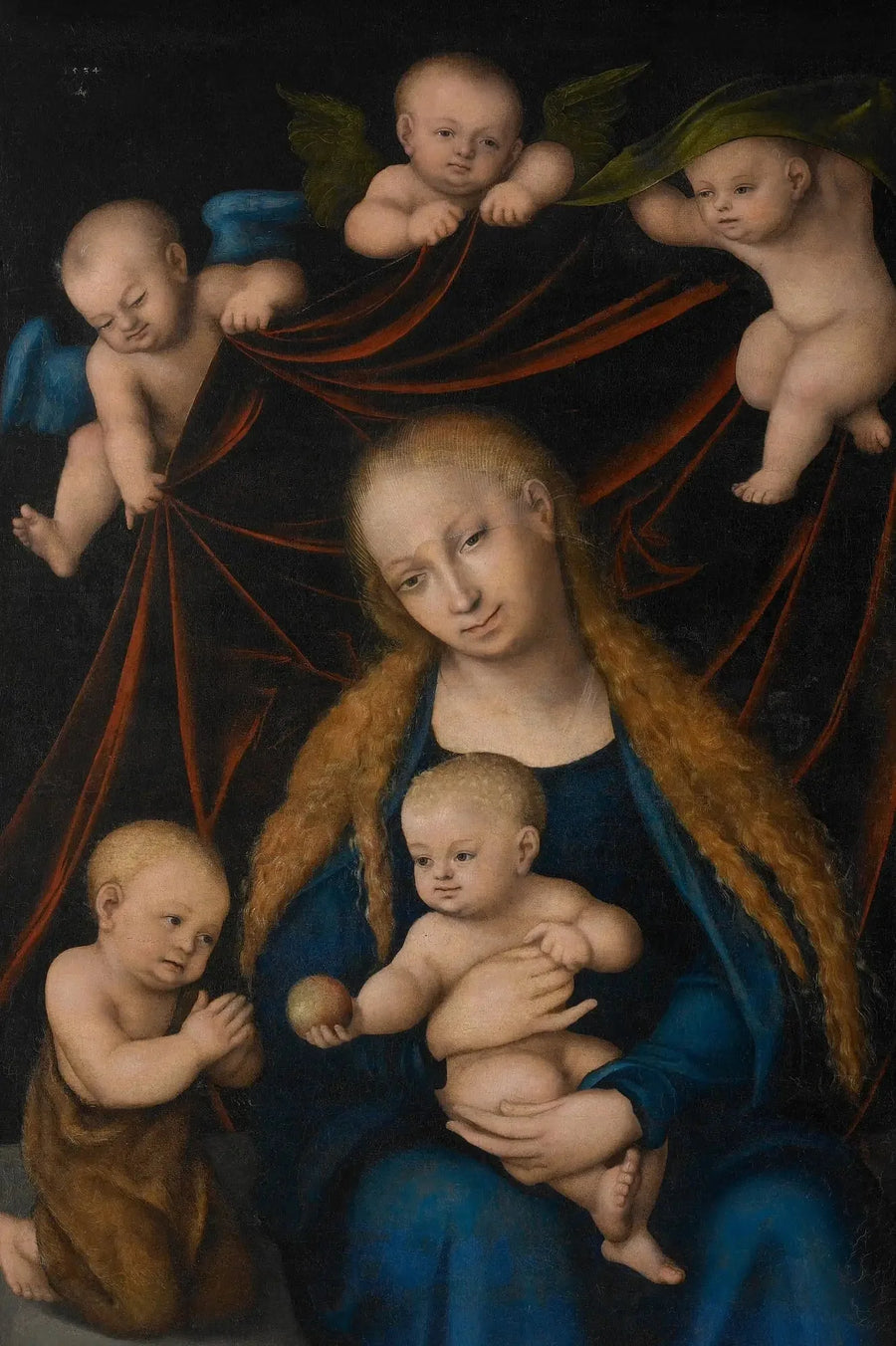 Jomfru, Barnet, Saint Johannes Døperen og Engler - Lucas Cranach den eldre