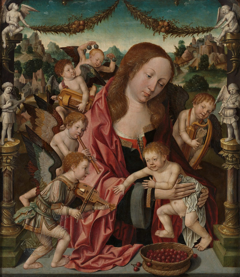 Jomfru og barn med musiserende engler - Jacob Cornelisz van Oostsanen