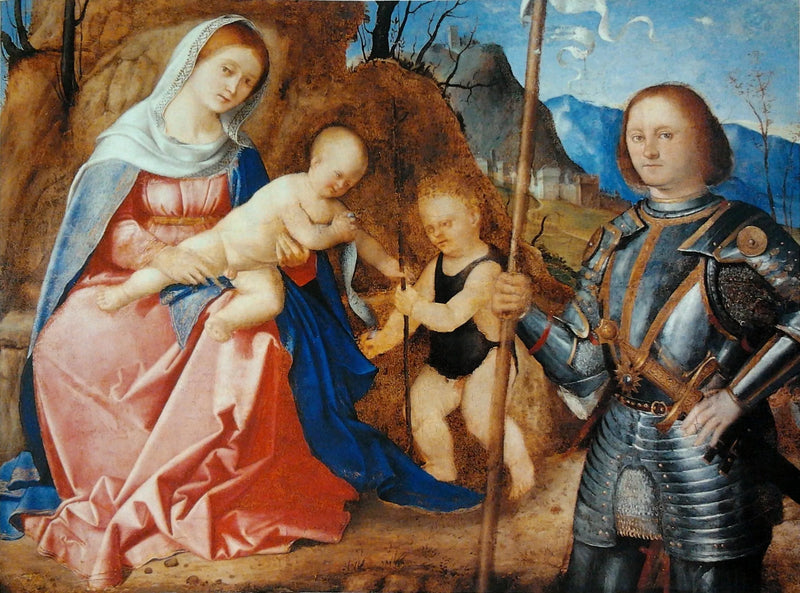 Jomfruen og barnet med Saint Johannes Døperen og Saint Liberalis. - Marco Basaiti