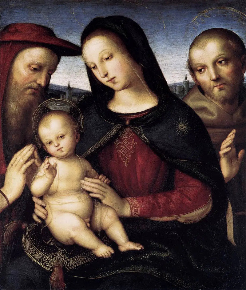Jomfruen og barnet med helgenene Hieronymus og Frans - Raphael Sanzio
