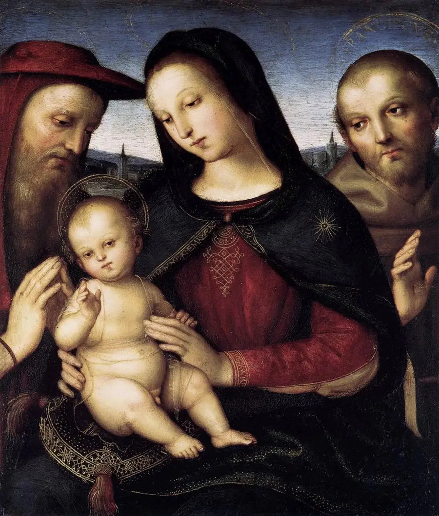 Jomfruen og barnet med helgenene Hieronymus og Frans - Raphael Sanzio