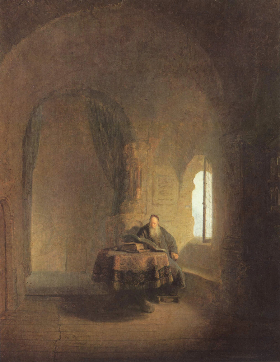 Gammel lærde i et hvelvet rom - Rembrandt