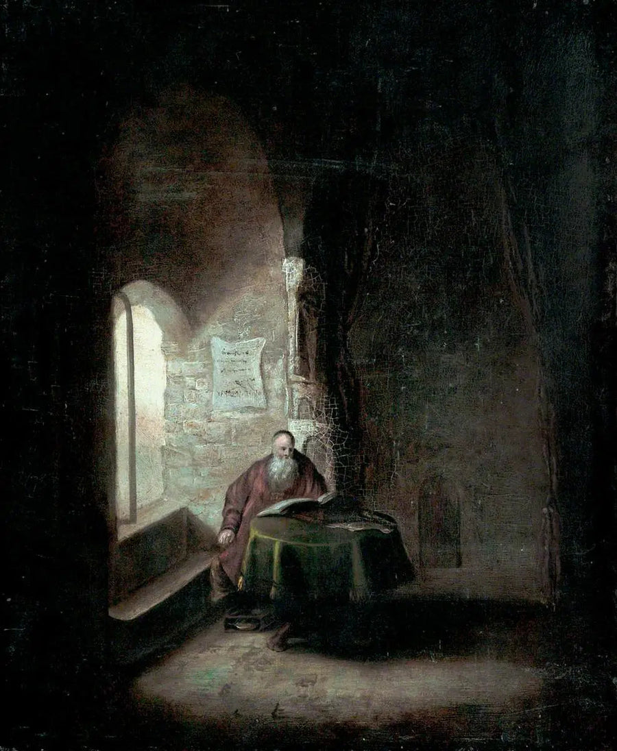 Gammel lærde i et hvelvet rom - Rembrandt