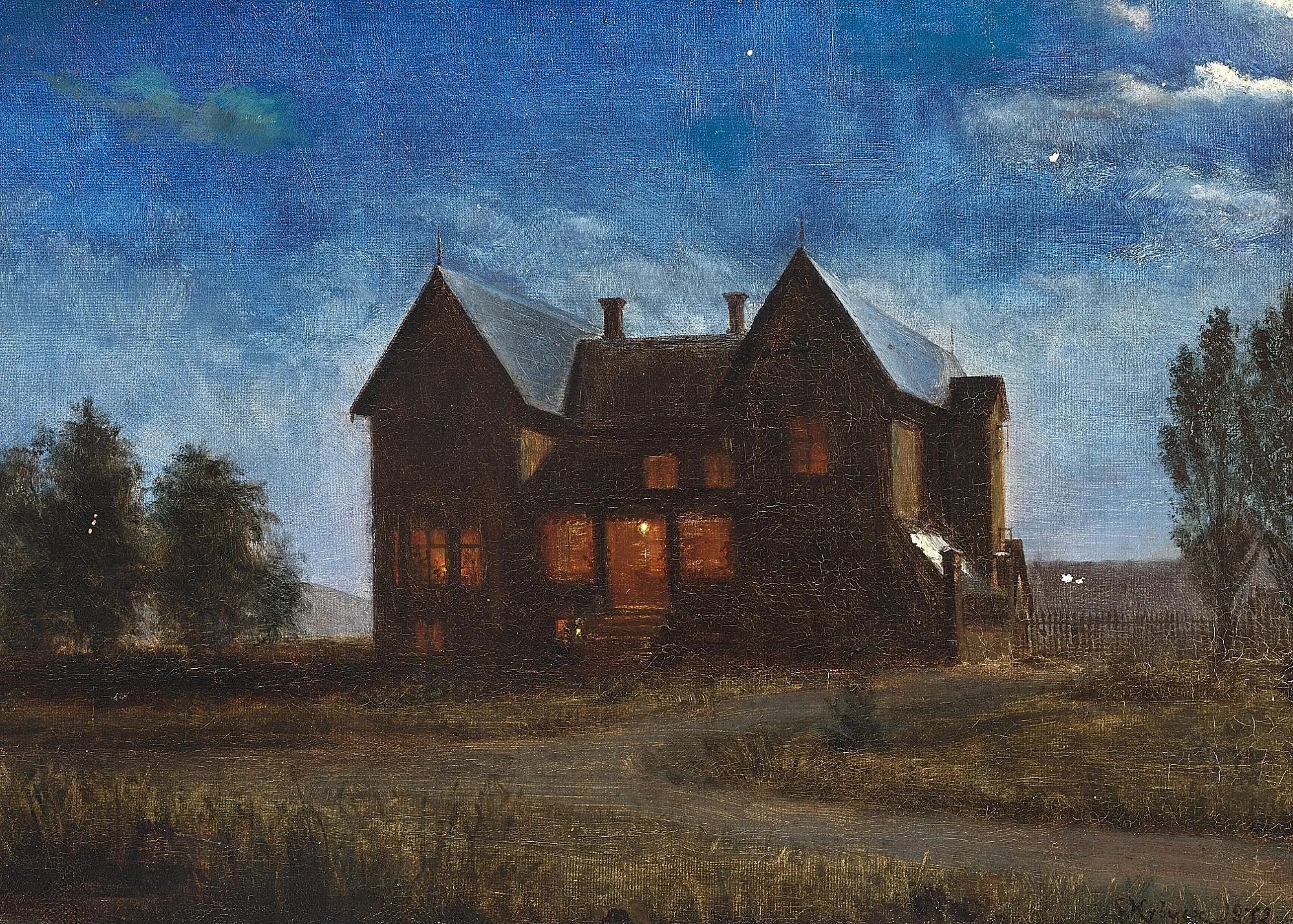 Villa par une nuit au clair de lune. - Peder Severin Krøyer image 1 copie de tableau peinte à la main