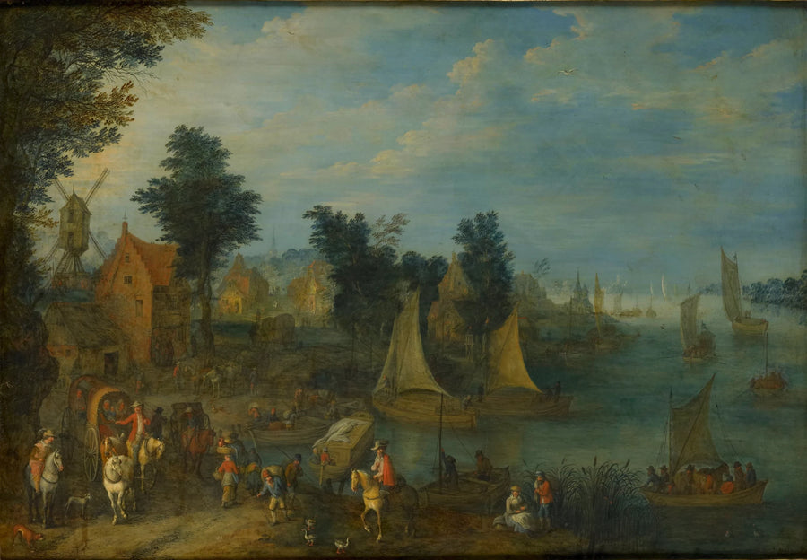 Village au bord d'une rivière. - Joseph van Bredael