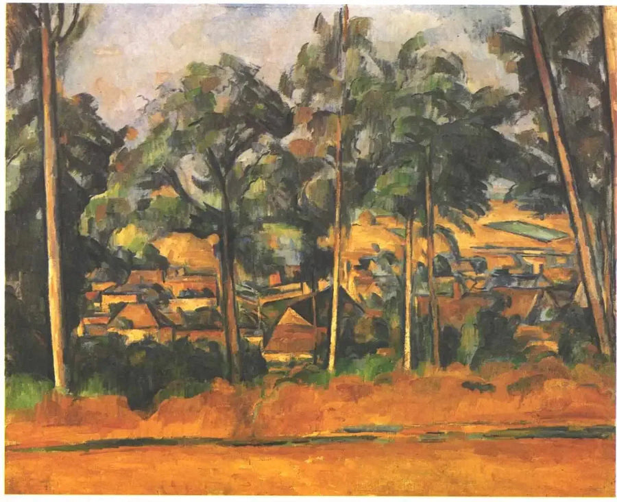 Landsby bak trærne - Paul Cézanne