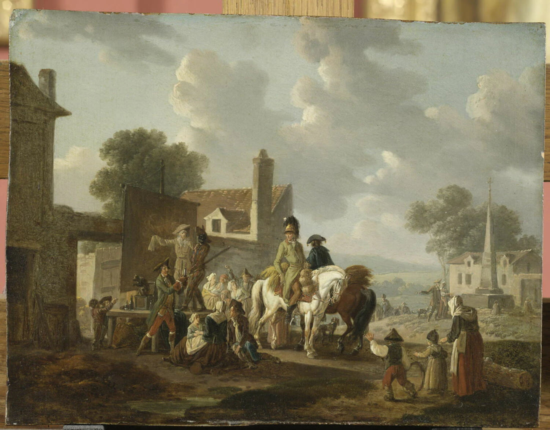Villageois et cavaliers regardant la pantomime - Philibert-Louis Debucourt