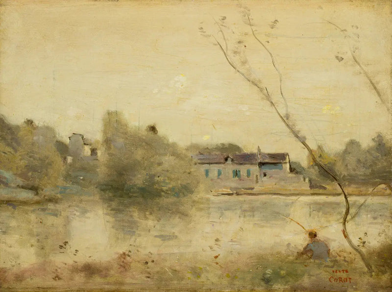 Ville-d'Avray. Dammen, små trær bøyd i forgrunnen - Jean-Baptiste Camille Corot